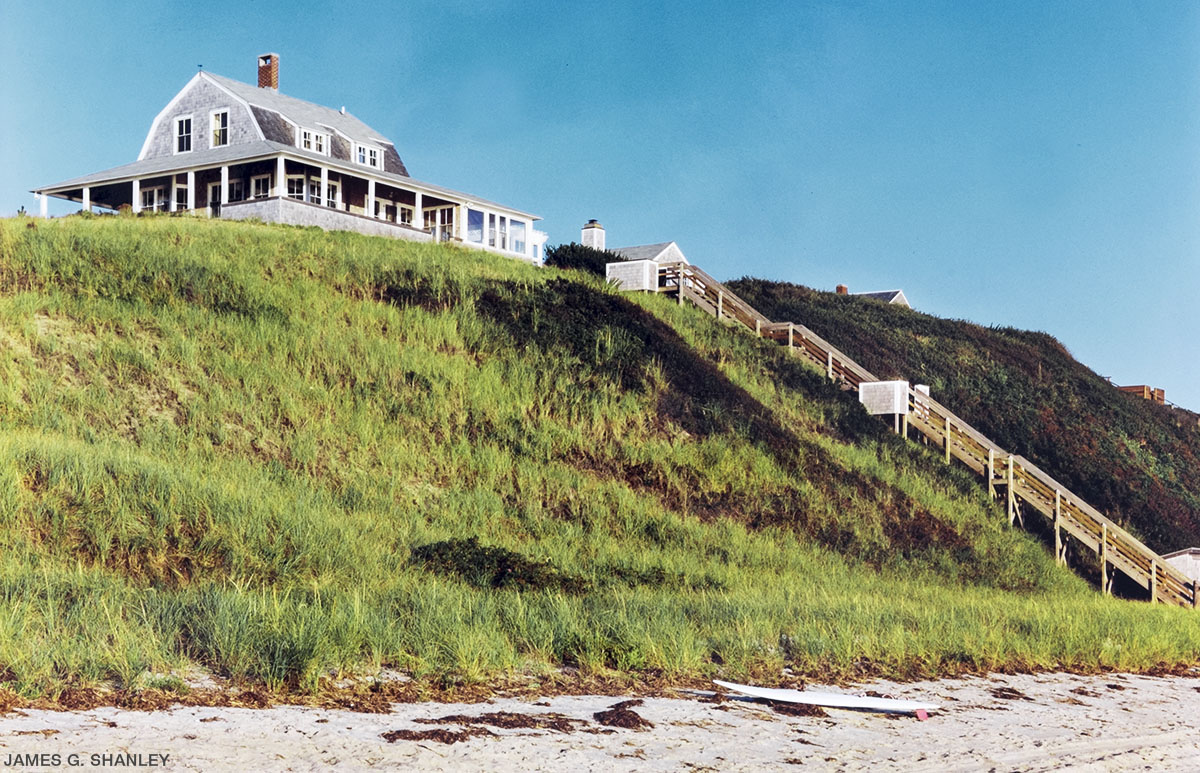 Stairway floats above the beach grass, house, Truro, Cape Cod, by Paul Krueger Architect